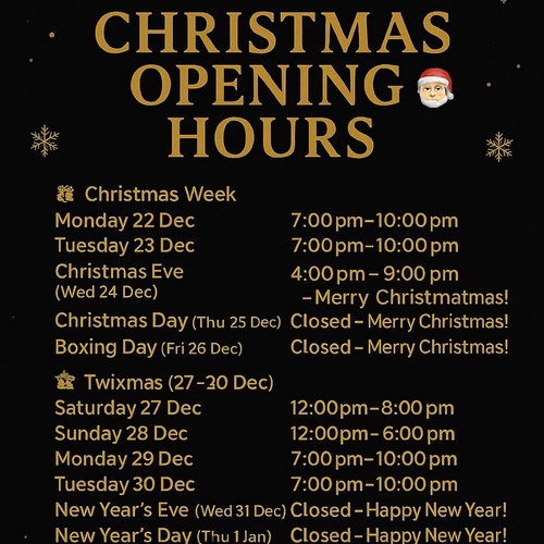 OW Xmas bar opening hours